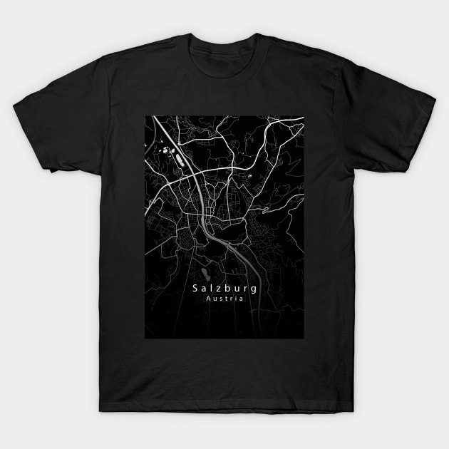 Salzburg Austria City Map dark T-Shirt by Robin-Niemczyk